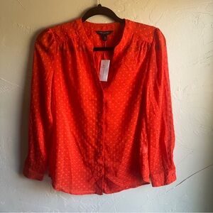 NWT Banana Republic Sheer Orange Button‎ Up Blouse Size XS Polka Dot